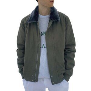 PAIGE Barrymont Aviator Jacket w Detachable Faux Fur Collar M Full Zip Pockets